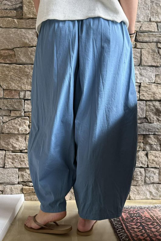 Inga Stretch Poplin Cotton Barrel Pant Denim